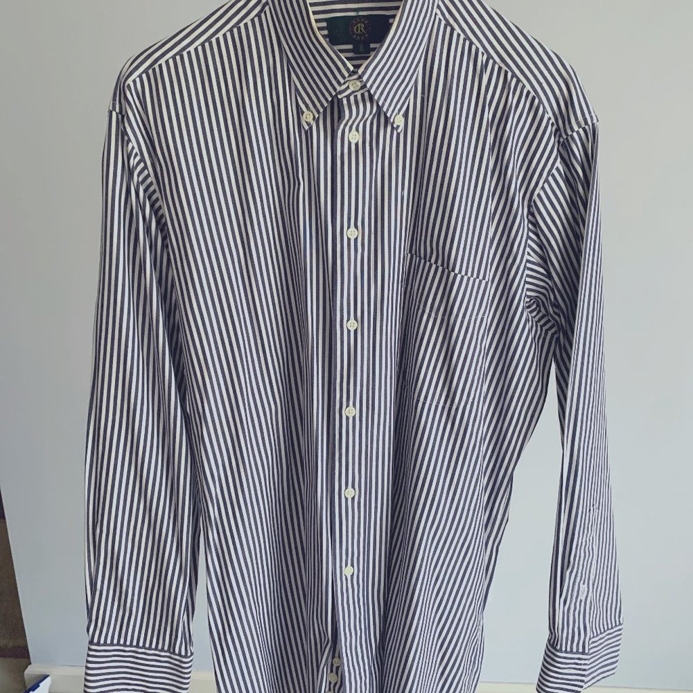 Club Room Pin Point Oxford, 16/33, Navy & White stripe, 100% Cotton shirt